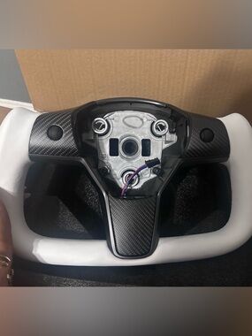 Tesla White and Black Carbon-Accent Steering Wheel yoke